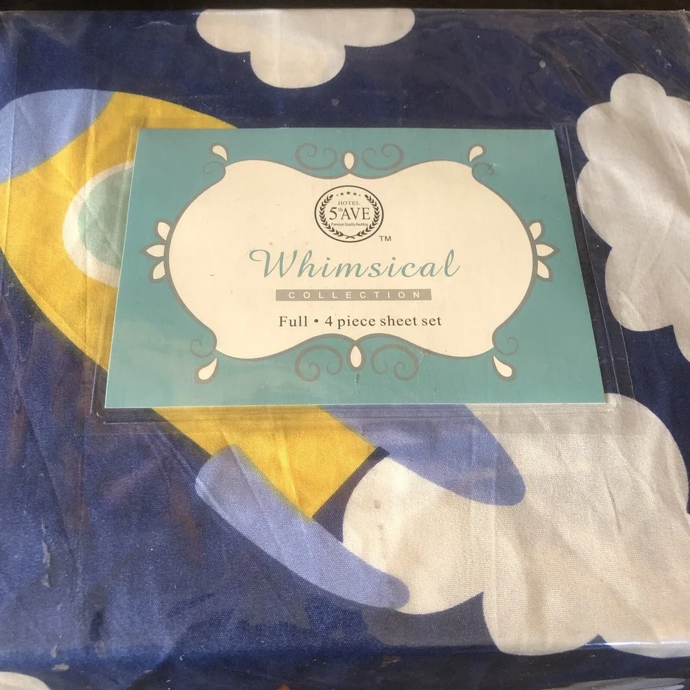 5th Ave‎ Whimsical Collection 3pc Kids sheet set FULL Rocket ship In The Clouds